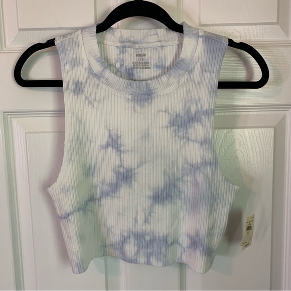 NWT Aerie Blue and White Tie-Dye Cropped Tank Top, size L - Picture 7 of 7